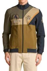 Aeronautica Militare FE2057-94683 Color-block Full-Zip Sweatshirt Dark Olive/Blu