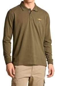 Aeronautica Militare PO1653-39264 Basic Long-Sleeve Cotton Polo Verde Scuro