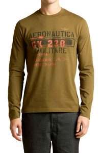 Aeronautica Militare TS2486-7198 Μακρυμάνικη μπλούζα από βαμβάκι fiammato με στάμπα Dark Olive