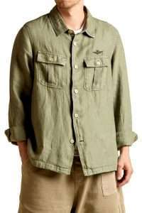 Aeronautica Militare AC0040-7304 Pure linen garment-dyed shirt jacket Lichen Green