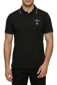 Aeronautica Militare PO1308-34300 Cotton piqué polo with logo Black