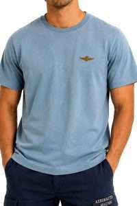 Aeronautica Militare TS2522-21321 Men’s Cotton Jersey Crew Neck T-Shirt with Embroidered Eagle Dusty Blue