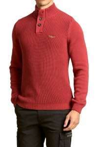 Aeronautica Militare MA1572-19342 Men’s High-Neck Cotton Sweater with Buttons Red Brick