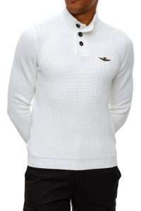 Aeronautica Militare MA1572-73062 Men’s High-Neck Cotton Sweater with Buttons Off White