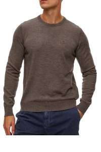 Aeronautica Militare MA1641-17276 Men’s 100% Merino Wool Sweater with Embroidered Eagle Gold Brown Melange