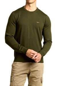 Aeronautica_Militare MA1641-7315 Ανδρικό Πουλόβερ από 100% Μαλλί Merino με Κεντημένο Αετό Oliva Profondo