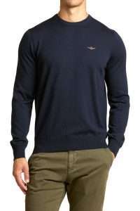 Aeronautica_Militare MA1641-8396 Ανδρικό Πουλόβερ από 100% Μαλλί Merino με Κεντημένο Αετό Blu Note
