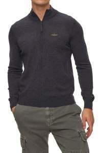 Aeronautica Militare MA1642-17278 Men’s Full-Zip 100% Merino Wool Sweater Phantom Melange Grey