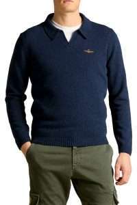 Aeronautica Militare MA1647-8403 Men’s Lambswool Polo-Collar Sweater Cozy Blu