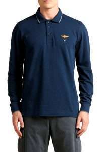 Aeronautica_Militare PO1653-17283 Ανδρικό Basic Μακρυμάνικο Polo από Βαμβακερό Piqué Deep Blu Malange