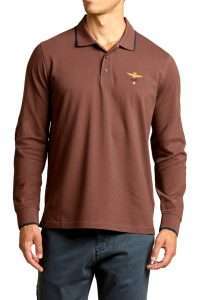 Aeronautica_Militare PO1653-19341 Ανδρικό Basic Μακρυμάνικο Polo από Βαμβακερό Piqué Mogano Chiaro