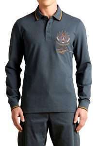 Aeronautica Militare PO1942-34407 Men’s 313° Gruppo Frecce Tricolori Long-Sleeve Polo with Embroidery Blu Grigio