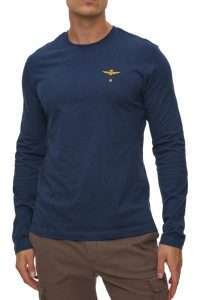 Aeronautica Militare TS2390-17283 Men’s Basic Long-Sleeve T-Shirt with Embroidered Logo Deep Blu Melange