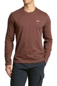 Aeronautica Militare TS2390-19341 Men’s Basic Long-Sleeve T-Shirt with Embroidered Logo Mogano Chiaro