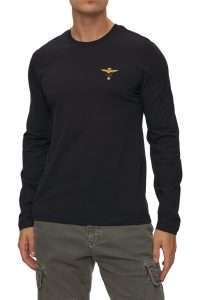 Aeronautica Militare TS2390-34300 Men’s Basic Long-Sleeve T-Shirt with Embroidered Logo Jet Black