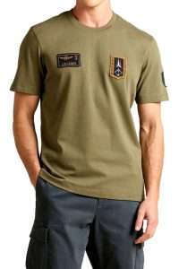Aeronautica Militare TS2567-7309 Men’s T-Shirt with Patches & Carbon Brushing Tea Leaf