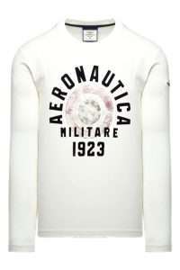 Aeronautica_Militare TS2570-73062 Ανδρικό Μακρυμάνικο T-Shirt με Λογότυπο και Ιταλική Κονκάρδα Bianco
