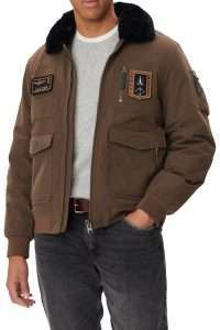 Aeronautica Militare ΑΒ3108-57586 Men’s Pilot Jacket with Detachable Faux Fur Collar Chestnut Brown