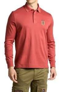 Aeronautica Militare PO1940-19342 Men’s Mercerized Cotton Long-Sleeve Polo Frecce Tricolori Red Brick
