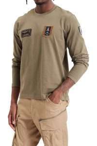 Aeronautica Militare TS2568-7309 Men’s Long-Sleeve T-Shirt with Frecce Tricolori Patches Tea Leaf