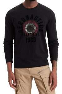Aeronautica Militare TS2570-34300 Men’s Long-Sleeve T-Shirt with Logo & Italian Roundel Jet Black