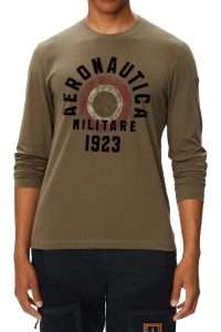Aeronautica Militare TS2570-7309 Men’s Long-Sleeve T-Shirt with Logo & Italian Roundel Tea Leaf