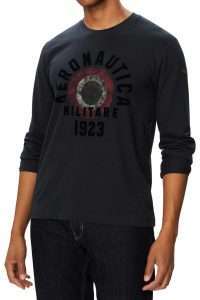 Aeronautica Militare TS2570-8184 Men’s Long-Sleeve T-Shirt with Logo & Italian Roundel Blu Navy