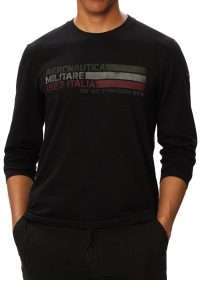 Aeronautica Militare TS2571-34300 Men’s Long-Sleeve T-Shirt with Tricolour Print Jet Black
