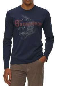 Aeronautica_Militare TS2586-8184 Ανδρικό Μακρυμάνικο T-Shirt με Water-Based & Flock Στάμπα Blu Navy